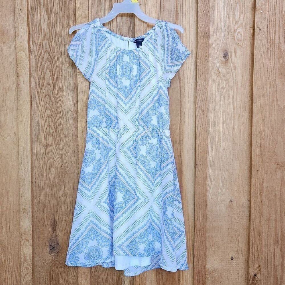 Tommy Hilfiger Cap Sleeve Dress, Size 10, Blue, White, & Red Floral Paisley